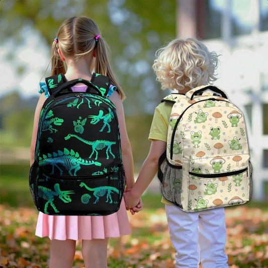 Green Dinosaur Backpack for Boys Girls Dinosaurs Skeletons Kindergarten Preschool Bookbag Elementary School Book Bags Lightweig