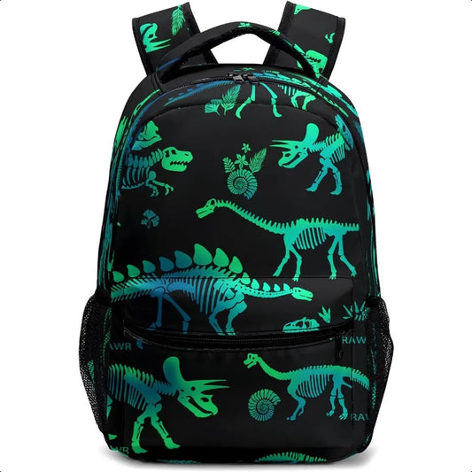 Green Dinosaur Backpack for Boys Girls Dinosaurs Skeletons Kindergarten Preschool Bookbag Elementary School Book Bags Lightweig