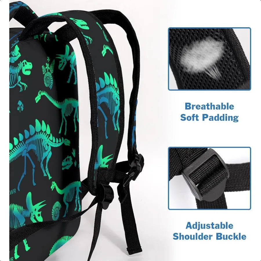 Green Dinosaur Backpack for Boys Girls Dinosaurs Skeletons Kindergarten Preschool Bookbag Elementary School Book Bags Lightweig